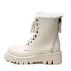 Botas de nieve de cuero dividido para mujer, zapatos de plataforma con cordones a la moda para mujer, zapatos negros con punta redonda y cremallera, tobillo de invierno 211105