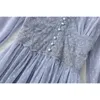 Gloednieuwe dames kanten jurk vneck Franse retro -stijl lange mouw elegante midi jurk hoogwaardige feestjurk Vestidos t200604