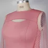 ピンクのドレスプラスサイズの女性エレガントなファッション4xlパッチワークカクテルイブニングパーティーナイトアウトローブドロップサマー210527