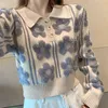 Cute Girls Rainbow 2021 Swetry Kobiety Jesień Polo Neck Skinny sweter Topy Harajuku Słodki kwiat Hafty Bluzy Y1110