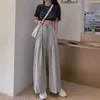 MINGLIUSILI Pantalone gamba larga stile coreano Pantaloni sportivi donna moda estate grigio Vita alta Pantaloni larghi casuali solidi 210915