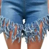 Кисточки случайные высокие талии джинсовые шорты женщины мода синяя уличная одежда клуб партии короткие джинсы Biker 210714