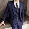 Men's Suits & Blazers ( Jacket+Vest+Pants ) 2021Fashion Boutique Mens Plaid Formal Business Suit 3 Piece Set High-end Casual Wedding Dress