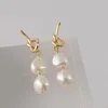 Dangle & Chandelier Peri'sBox 2 Natural Pearls Link Drop Earring Knotted Hollow Baroque Pearl Hanging Earrings Elegant Trendy Vintage