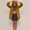 Women Jacket Long Section Hooded Winter Autumn Artificial Fur Jakcets Leopard Printing Sexy Fake Overcoats 211207