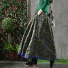 Spring Autumn Arts Style Women High midja bomull Aline Long Kjol Vintage Print Loose Maxi Kjol Kvinnlig kjol S272 210306