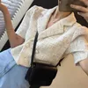 Korejpaa Kobiety Ustawia Lato Koreański Chic French Suit Collar Sprawdź krawędź krawędziowy Puff Sleeve Jacket High Waist Puffy Spódnica 210526