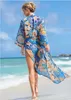 2024 Boho Bohemian Print Summer Beach Wear Long Kimono Women Swimsuit Cover Up Plus Size Bikini Coverup Sarong Plage X0726