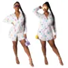 Shirts Fashion Design Clothes Women Sexy Casual Letter Digital Printed Long Sleeve Dress Plus Size S-2XL