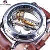 Forsining Minimalism Design Leather Transparent Skeleton Men Watches Top Brand Luxury Steampunk Mechanical Automatic Wristwatch Q0902