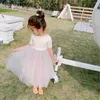Flickor Kortärmad Klänning Prinsessan Baby Bomull Rainbow Light Dresses Barnens Back Cross Prom Kläder Koreansk Stil 2021 Sommar Q0716