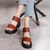 Sandales rétro été chaussures femmes en cuir véritable crochet boucle chaussures 2021 à la main confortable plate-forme de loisirs