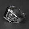 Echte pure 925 sterling zilveren heren ringen met zwarte onyx natuursteen ringen retro bloem gegraveerde punk rock vintage sieraden 210312