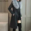 Joinyouth Winter Coat Women Big Fur Collar Thicked Jacket Warm Faux Jackets Slim Fit Midi Temperament 211220