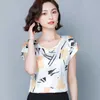 Summer Simple Korean Loose Plus Size 4XL Blouse Women Short Sleeve Round Neck Printed Silk Tops Chemisier Femme 9452 50 210527