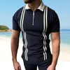 Primavera Verão Polos Camisa Zipper Listra Cor Correspondência Masculina T-shirt Top Custom Logotipo Listrado Polo Camisas