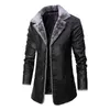PU кожаная куртка мужчина длинный стиль твердой мужской уличной одежды флисовая повседневная мужская одежда портирует погружные кожаные пальто для одежды 2111111