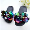 Tjejer tofflor barn skor sommar båge sequin utomhus barn strand baby toddler sandal platt inomhus hem flip flop 210712