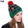 여성 소녀 참신 LED 니트 모자 휴일 크리스마스 다채로운 스웨터 재미 있은 패턴 Pompom Cuffed Hat 선물