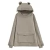 Harajuku Bluza Damskie Bluzy Sweet Japonia Top Kreatywny Szycie Trójwymiarowe Cute Frogs Pullover Kieszonkowe Kieszonki 210813