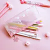 Casos de lápis Caso Transparente Kawaii Sacos School School Material Cereja Blossom Matte Japonês Papelaria Caneta Cute