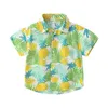 Mudkingdom meninos do verão Botão de camisa tropical para baixo camisas de férias para crianças roupas florais folhas de frutas impressão menino tops 210615
