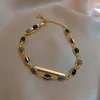 Pulsera de cristal verde ovalada Vintage elegante, pulsera de dos capas con cadenas de piedra, pulsera para mujer, joyería de temperamento francés