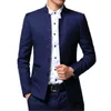 Men's Stand Collar Chinese Style Slim Fit Two Piece Suit Set / Male Zhong Shan Blazer Jacket Coat Pants Trousers 2 Pcs S-5xl X0909