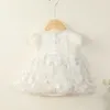 Ins-mode baby romer klänning för spädbarn toddler tjejer 1Years födelsedag flyga ärm prinsessa vestido kostym 210529