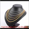 18K Real Gold Plated Stainless Steel Rope Chain Necklace For Men Women Gift Fashion Jewelry Accessories Wholesale Plt6G Z4Ivb