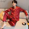 Men Loungewear Pyjamas Set for Men Nightwear Long Sleeve Sleep Tops Trousers Satin Silk Pajamas Men Sleepwear Set Pijama Set 211111