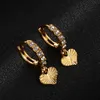 Boucles d'oreilles en forme de cœur africain pour femmes, couleur or, zircone, Huggie, bijoux pour filles, cadeau arabe du moyen-orient