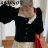 Asapgot French Chic Style Vintage Black Velvet Shirt Women Square Neck Blouse Long Sleeve Autumn Blusas Mujer De Moda 210308