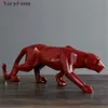 YuryFvna Abstrakte Harz-Leopardenstatue, geometrische Wildtier-Panther-Figur, Tierskulptur, moderne Heimbüro-Dekoration, Geschenk 210811