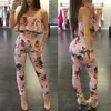 Off Shoulder Sexy Floral Print Jumpsuits Två Piece Backless Club Rompers Womens Jumpsuit Stropless Full Bodysuit Sommar Overaller 210607