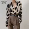 Cow Print Button Up Shirts Kobiety Z Długim Rękawem Bluzka Koreańska Moda Ubrania Szyfonowa Streetwear Plus Size Topy Spring 13486 210528