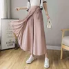 Primavera verano estilo coreano mujeres plisado gasa Pantalones de talla grande Pantalones de cintura alta Hakama Casual pierna ancha Pantalones 211115