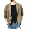 Ebaihui Mäns Solid Jacquard Cardigan V Hals Striped Oversize Man Sweater Tjock Casual Loose Winter Men Stickade Toppar