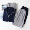 Europeisk version Sleepwear Plus Size Pajama Set Mäns Sommar Kortärmad Shorts 100% Bomull Hushåll Solid Pyjamas Suits 210812