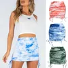 Stretch Ruched Knit Ribbed Mini Skirts Summer Women's High Waist Side Drawstring Adjustable Sexy Push Up Tie-dye Skirt for Women 210604