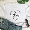 Jesus coração impressão feminina t-shirt cristã t-shirt verão inspiração religiosa igreja de harajuku gráfico t-shirt top mulheres x0527
