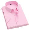 Летние холодные дышащие мужские рубашки Корея мода кнопка вниз стройная пригонка с коротким рукавом хлопок белые черные розовые рубашки 210316