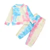 Herfst ins tie dye kids kleding jongens meisjes lange mouw pocket top + broek 2 stks / sets boutique kinderen outfits m2688 351 y2