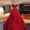 Red Overskirts Prom Dresses Błyszczące Cekinowe Koronki Sweetheart Syrenki Suknie Wieczorowe Formalne 2021 Arabski Plus Size Celebrity Party Dress Al8660