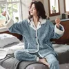2 peças inverno mulheres pijamas set engrossar quente macio flannel sleepwear lapela botões feminino homewear plus tamanho pijama 211118