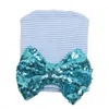 Pasgeboren Baby Hoeden Sequin Big Bow Infant Knit Hoeden Kerstcadeau Baby Meisjes Leuke Bowknot Caps Streep Haak Hoeden 0-3m