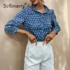 Sollinarry Office Lady Dolcevita Polka Dots Donna Camicia blu Autunno Causale Ladies Skinny Top Donna Maniche regolari Camicetta 210709