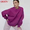 OOTN violet col rond coton pull ample femme vêtements à manches longues Simple hiver sweat femmes mode décontracté sportif 210930