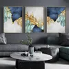 Nordic Blue Golden Foil Lines Canvas Posters Print Modern Abstract Wall Art Painting Decoration Picture Living Room Home Decor