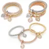 3 Pcs/Set Owl Crown Metal Charm Bracelets&Bangl Rose Gold Color Elephant Heart Pendant Rhintone Bracelet Women 18cm